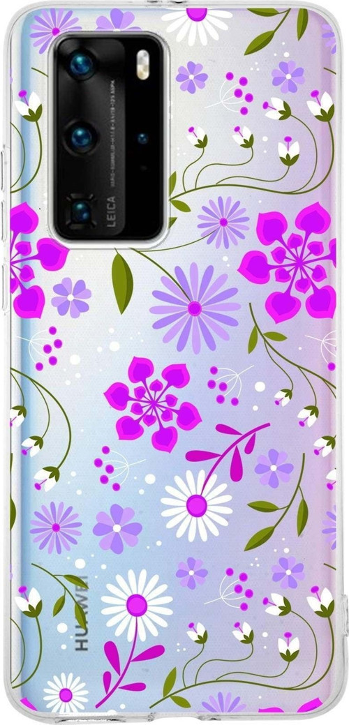 Huawei P40 Pro Uyumlu Kapak Flowers Tasarımlı Şeffaf Silikon Kılıf