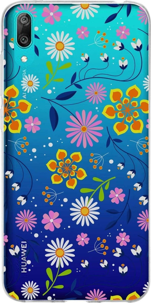 Huawei Y7 Pro 2019 Uyumlu Kapak Flowers Tasarımlı Şeffaf Silikon Kılıf
