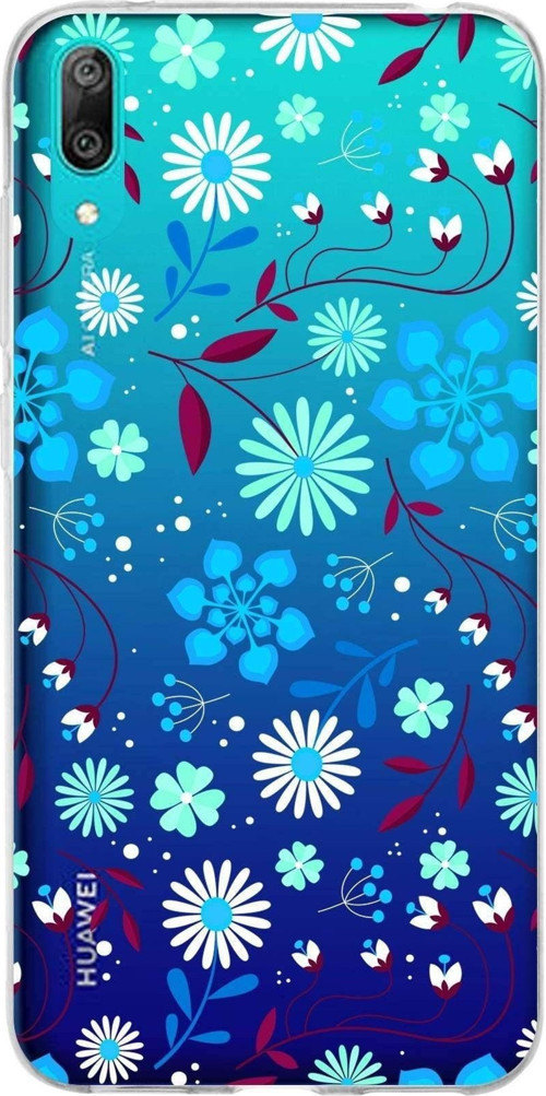 Huawei Y7 Pro 2019 Uyumlu Kapak Flowers Tasarımlı Şeffaf Silikon Kılıf