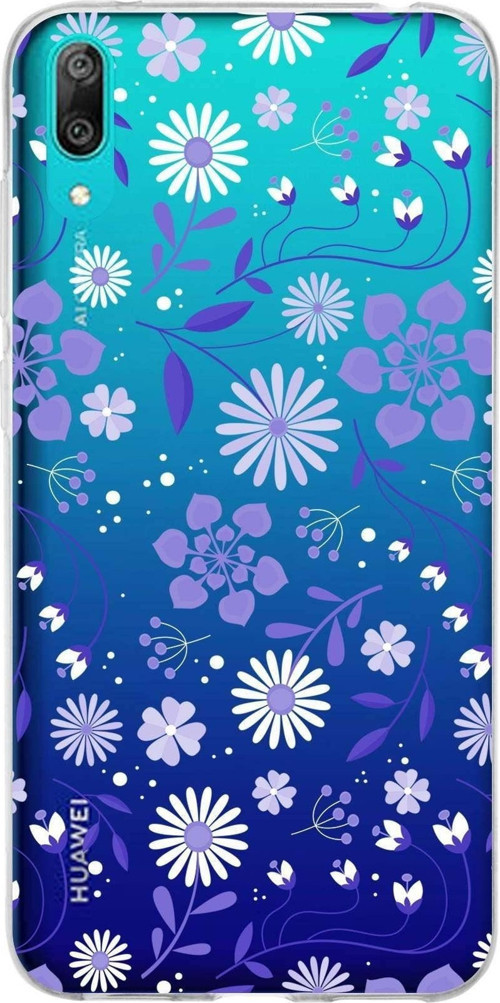 Huawei Y7 Pro 2019 Uyumlu Kapak Flowers Tasarımlı Şeffaf Silikon Kılıf
