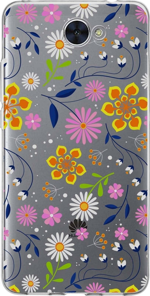 Huawei Y7 Uyumlu Kapak Flowers Tasarımlı Şeffaf Silikon Kılıf
