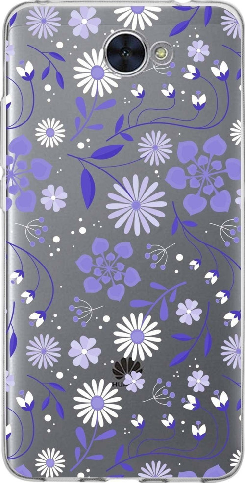 Huawei Y7 Uyumlu Kapak Flowers Tasarımlı Şeffaf Silikon Kılıf