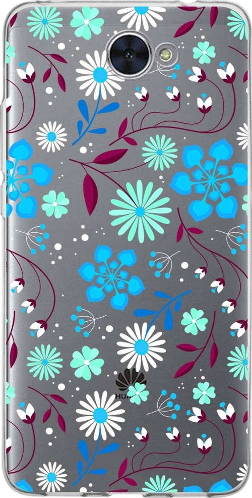Huawei Y7 Uyumlu Kapak Flowers Tasarımlı Şeffaf Silikon Kılıf