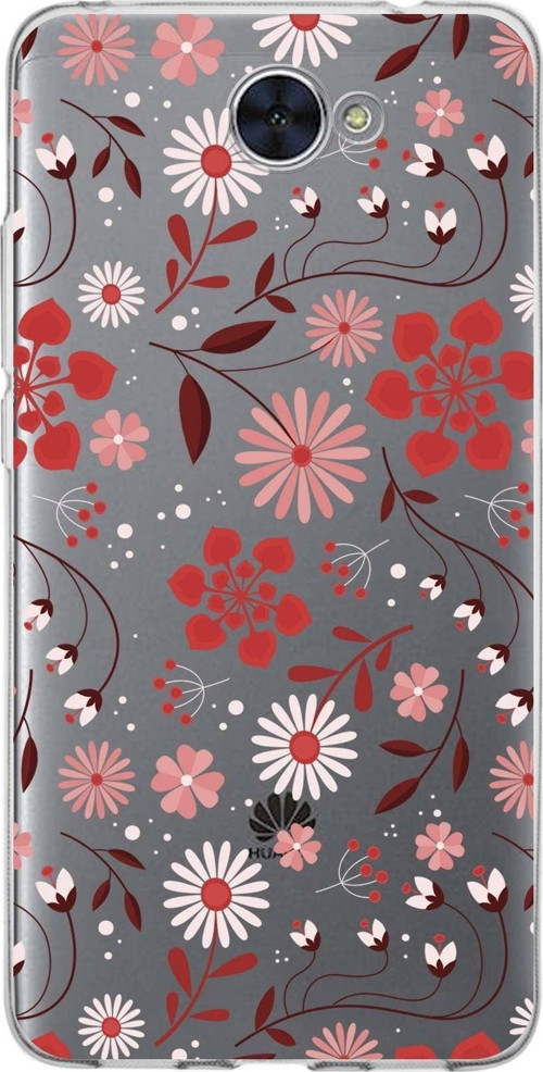Huawei Y7 Uyumlu Kapak Flowers Tasarımlı Şeffaf Silikon Kılıf