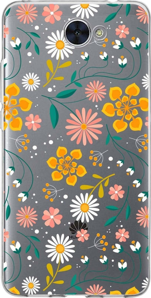 Huawei Y7 Uyumlu Kapak Flowers Tasarımlı Şeffaf Silikon Kılıf