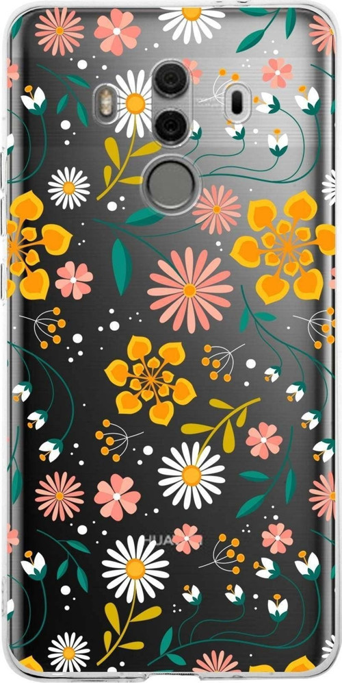 Huawei Mate 10 Pro Uyumlu Kapak Flowers Tasarımlı Şeffaf Silikon Kılıf