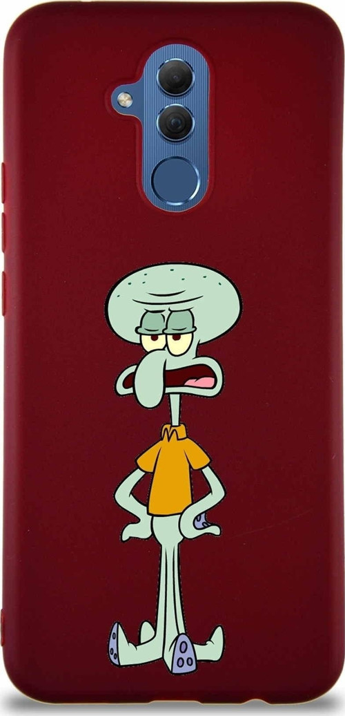 Huawei Mate 20 Lite Soft Premier Kapak Squidward Dokunaç Tasarımlı Silikon Kılıf - Mürdüm