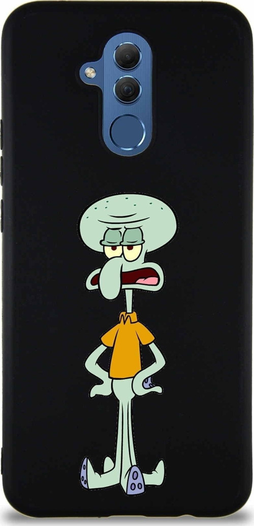 Huawei Mate 20 Lite Soft Premier Kapak Squidward Dokunaç Tasarımlı Silikon Kılıf - Siyah