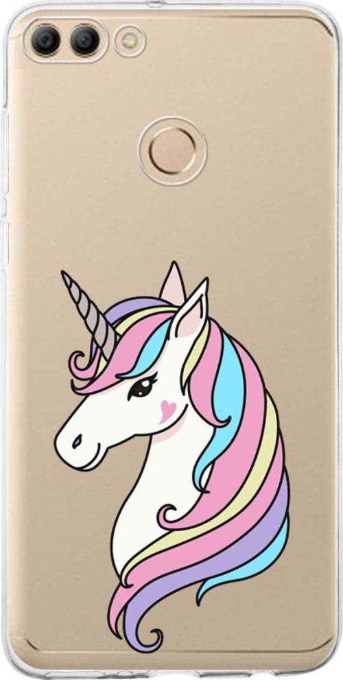 Huawei Y9 2018 Uyumlu Kapak Unicorn Tasarımlı Şeffaf Silikon Kılıf