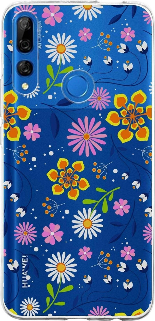 Huawei Y9 Prime 2019 Uyumlu Kapak Flowers Tasarımlı Şeffaf Silikon Kılıf