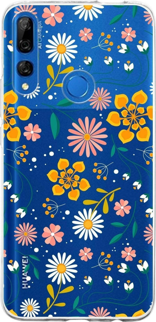 Huawei Y9 Prime 2019 Uyumlu Kapak Flowers Tasarımlı Şeffaf Silikon Kılıf