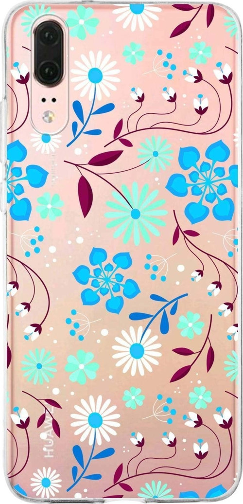 Huawei P20 Uyumlu Kapak Flowers Tasarımlı Şeffaf Silikon Kılıf