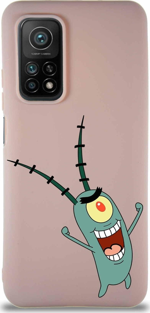 Xiaomi Mi 10T Soft Premier Kapak Plankton Tasarımlı Silikon Kılıf - Pudra