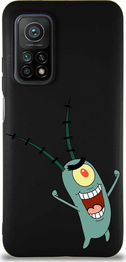 Xiaomi Mi 10T Soft Premier Kapak Plankton Tasarımlı Silikon Kılıf - Siyah