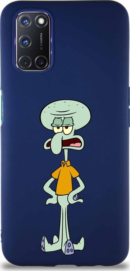Oppo A72 Soft Premier Kapak Squidward Dokunaç Tasarımlı Silikon Kılıf - Lacivert