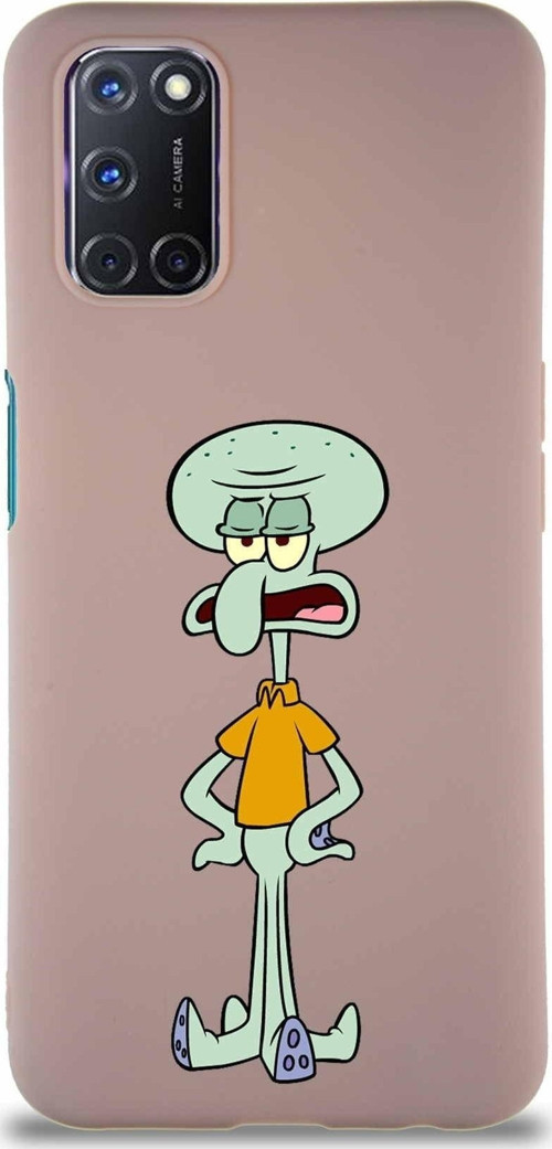 Oppo A72 Soft Premier Kapak Squidward Dokunaç Tasarımlı Silikon Kılıf - Pudra
