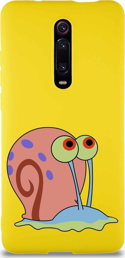 Xiaomi Mi 9T Soft Premier Kapak Salyangoz Gary Tasarımlı Silikon Kılıf - Sarı