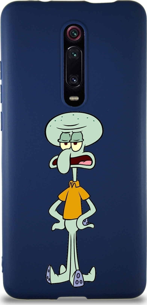 Xiaomi Mi 9T Soft Premier Kapak Squidward Dokunaç Tasarımlı Silikon Kılıf - Lacivert