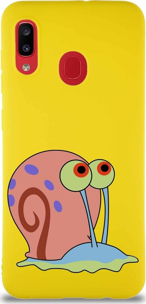 Samsung Galaxy A30 Soft Premier Kapak Salyangoz Gary Tasarımlı Silikon Kılıf - Sarı