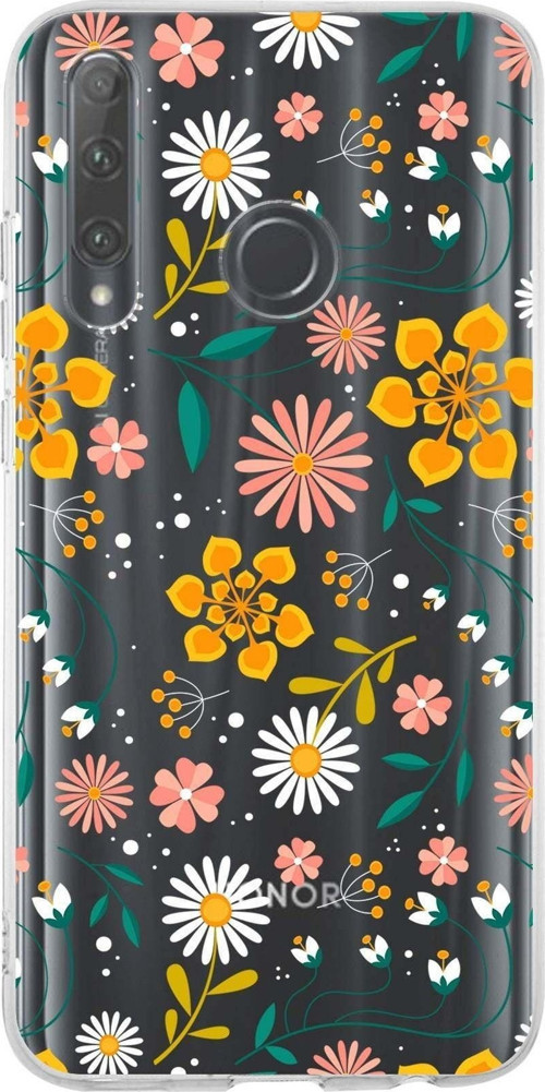 Huawei Honor 20 Lite Uyumlu Kapak Flowers Tasarımlı Şeffaf Silikon Kılıf