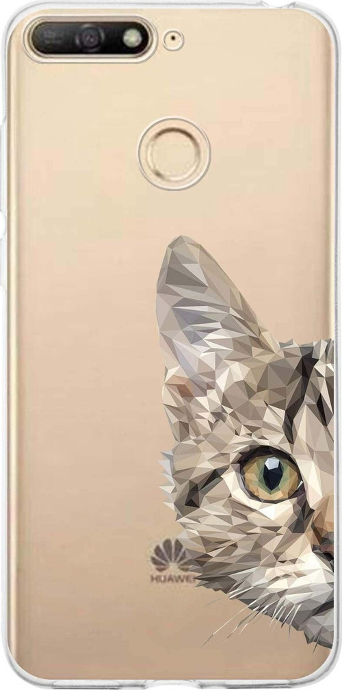Huawei Y6 2018 Uyumlu Kapak Catface Tasarımlı Şeffaf Silikon Kılıf