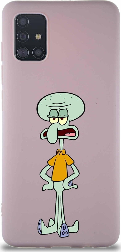 Samsung Galaxy M31S Soft Premier Kapak Squidward Dokunaç Tasarımlı Silikon Kılıf - Pudra