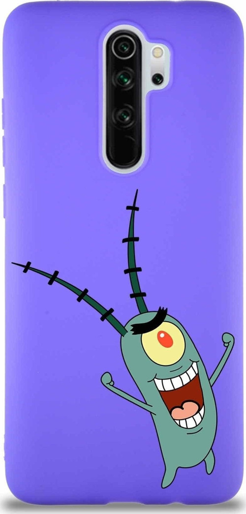 Xiaomi Redmi Note 8 Pro Soft Premier Kapak Plankton Tasarımlı Silikon Kılıf - Mor