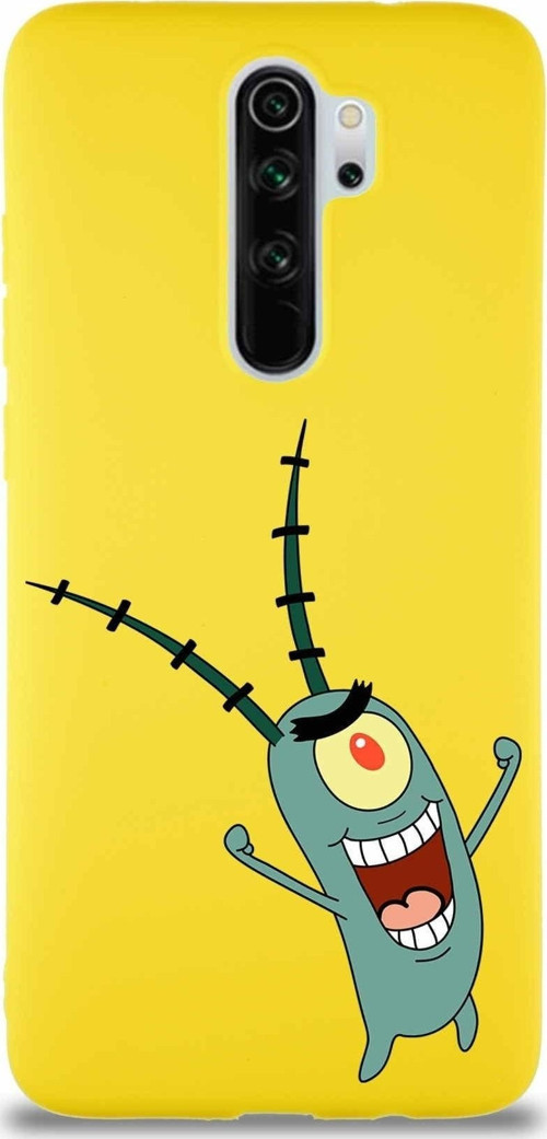 Xiaomi Redmi Note 8 Pro Soft Premier Kapak Plankton Tasarımlı Silikon Kılıf - Sarı
