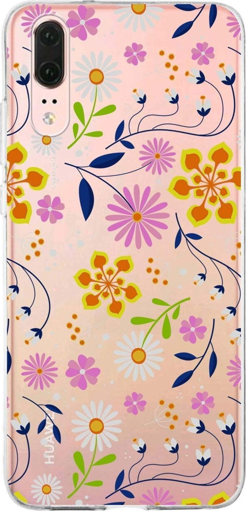 Huawei P20 Uyumlu Kapak Flowers Tasarımlı Şeffaf Silikon Kılıf