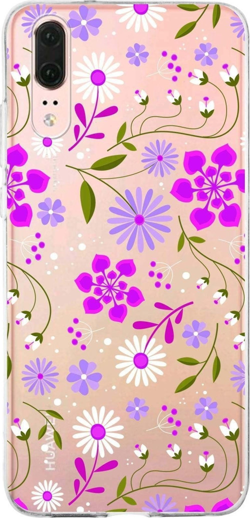 Huawei P20 Uyumlu Kapak Flowers Tasarımlı Şeffaf Silikon Kılıf