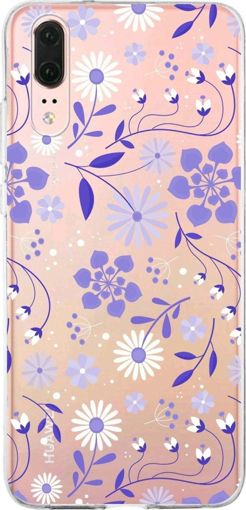 Huawei P20 Uyumlu Kapak Flowers Tasarımlı Şeffaf Silikon Kılıf