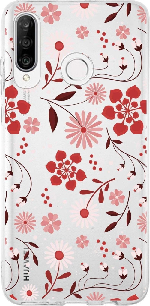 Huawei P30 Lite Uyumlu Kapak Flowers Tasarımlı Şeffaf Silikon Kılıf