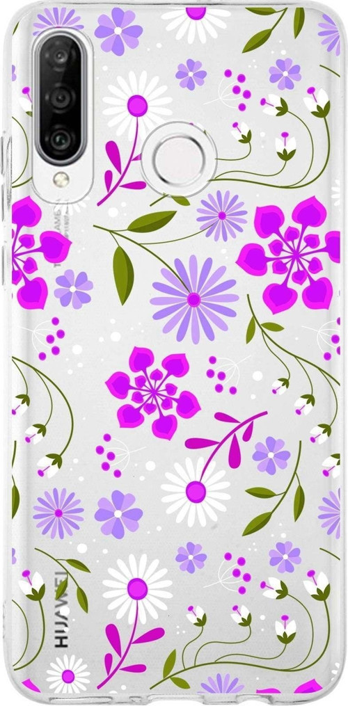 Huawei P30 Lite Uyumlu Kapak Flowers Tasarımlı Şeffaf Silikon Kılıf