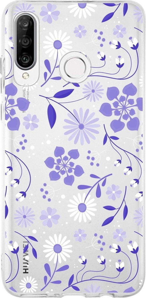 Huawei P30 Lite Uyumlu Kapak Flowers Tasarımlı Şeffaf Silikon Kılıf
