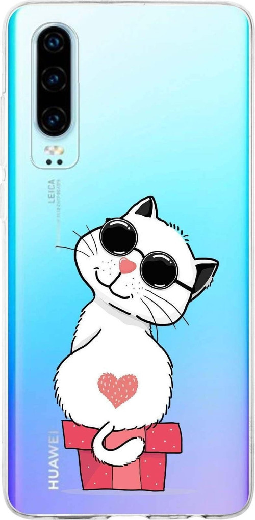 Huawei P30 Uyumlu Kapak Coolcat Tasarımlı Şeffaf Silikon Kılıf