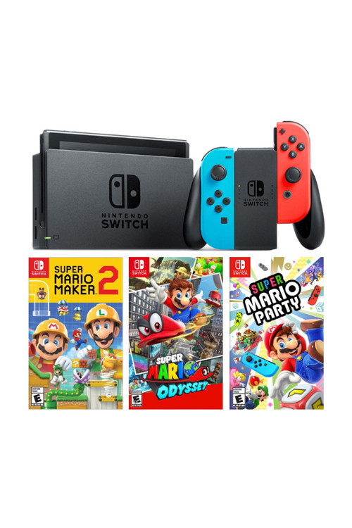 Switch Renkli Mavi Kırmızı + Super Mario Maker 2 + Super Marıo Odyssey + Super Marıo Party