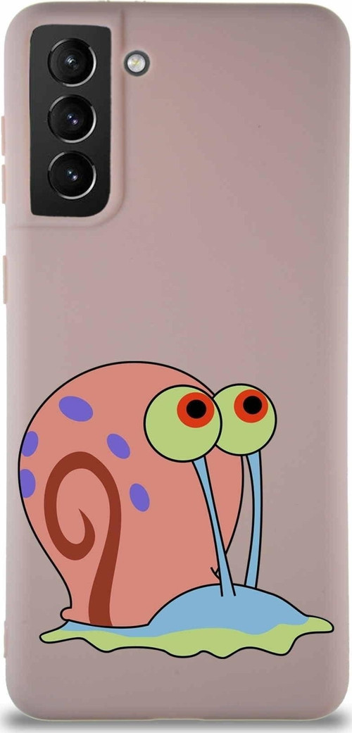 Samsung Galaxy S21 Plus Soft Premier Kapak Salyangoz Gary Tasarımlı Silikon Kılıf - Pudra