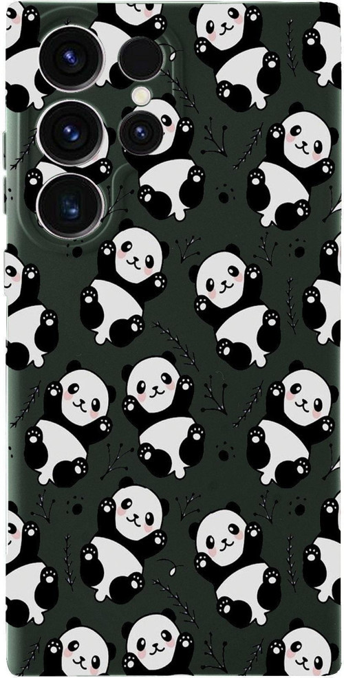 Samsung Galaxy S23 Ultra Uyumlu Lansman Kılıf Panda Tasarımlı Içi Kadife Kapak-Yeşil