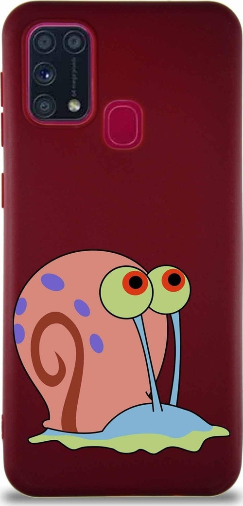 Samsung Galaxy M31 Soft Premier Kapak Salyangoz Gary Tasarımlı Silikon Kılıf - Mürdüm