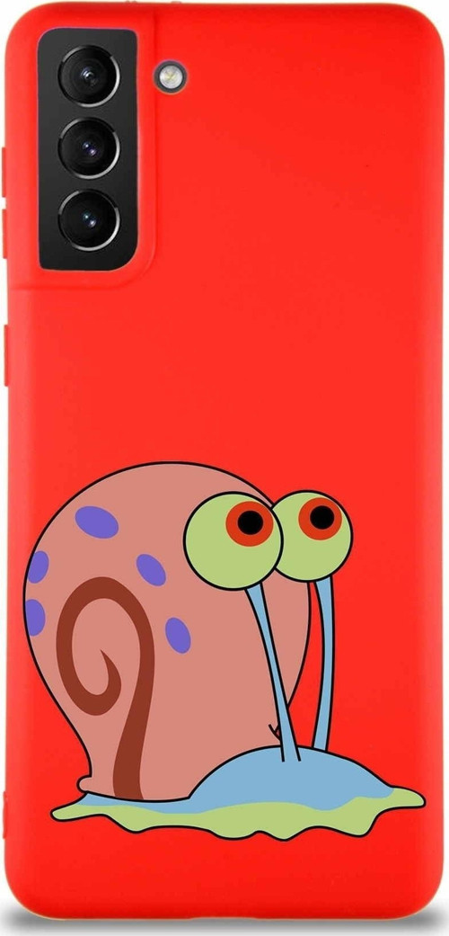 Samsung Galaxy S21 Plus Soft Premier Kapak Salyangoz Gary Tasarımlı Silikon Kılıf - Kırmızı