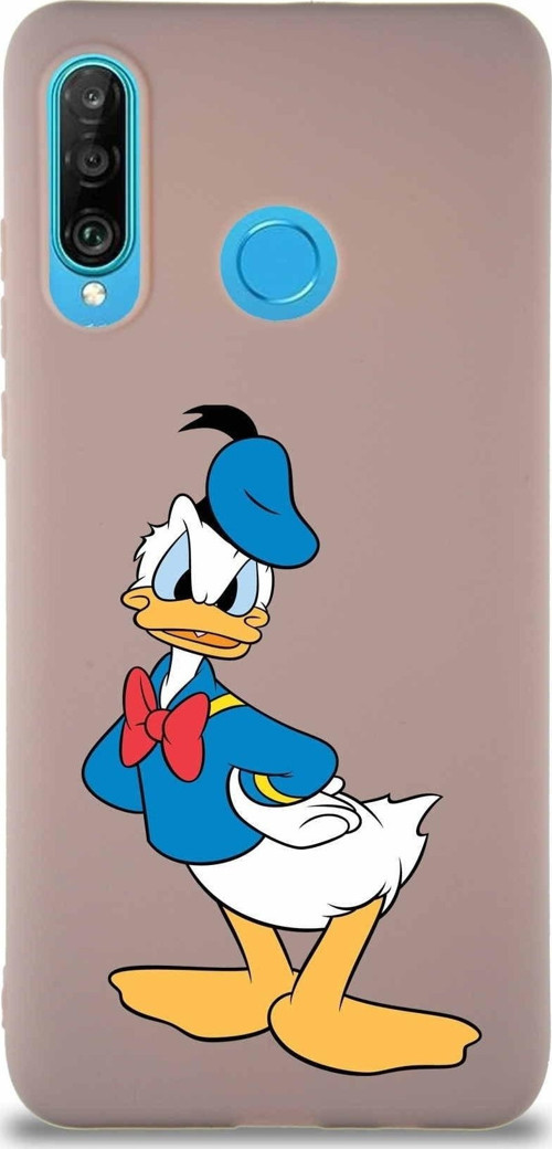 Huawei P30 Lite Soft Premier Kapak Donald Duck-D Tasarımlı Silikon Kılıf - Pudra