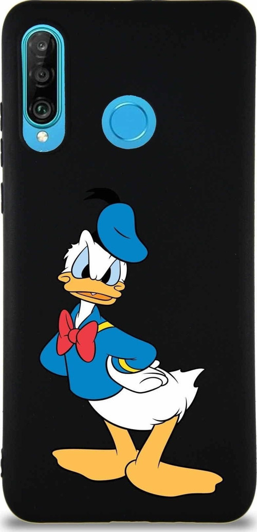 Huawei P30 Lite Soft Premier Kapak Donald Duck-D Tasarımlı Silikon Kılıf - Siyah