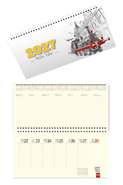 2027 Haftalık Masa Takvimi Masa Sümeni Büyük Boy 33x16 cm