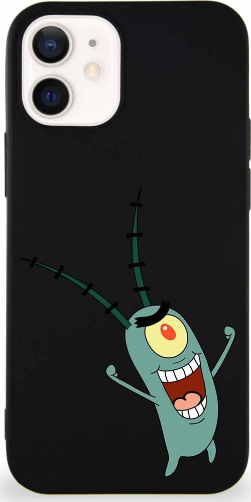 Apple Iphone 12 Mini Soft Premier Kapak Plankton Tasarımlı Silikon Kılıf - Siyah