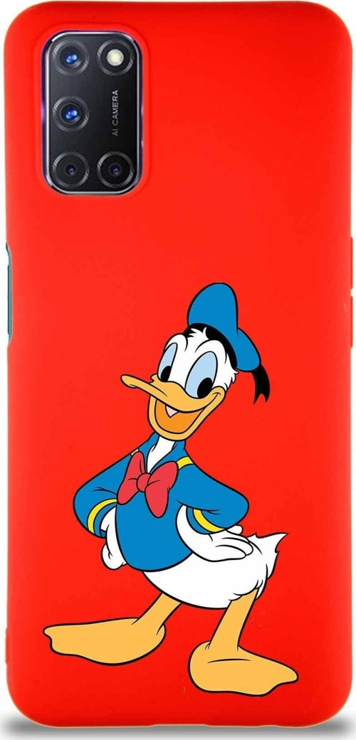 Oppo A92 Soft Premier Kapak Donald Duck-C Tasarımlı Silikon Kılıf - Kırmızı
