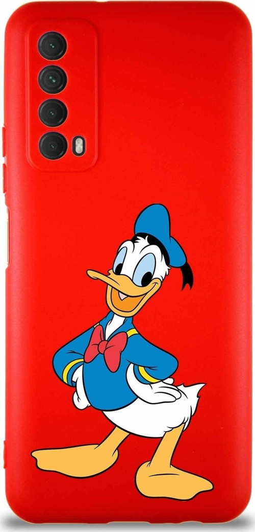 Huawei P Smart 2021 Soft Premier Kapak Donald Duck-C Tasarımlı Silikon Kılıf - Kırmızı