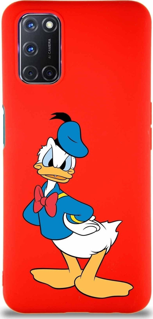 Oppo A92 Soft Premier Kapak Donald Duck-D Tasarımlı Silikon Kılıf - Kırmızı