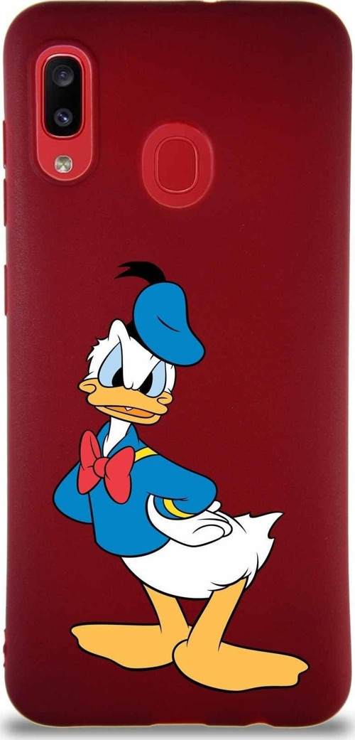 Samsung Galaxy A30 Soft Premier Kapak Donald Duck-D Tasarımlı Silikon Kılıf - Mürdüm