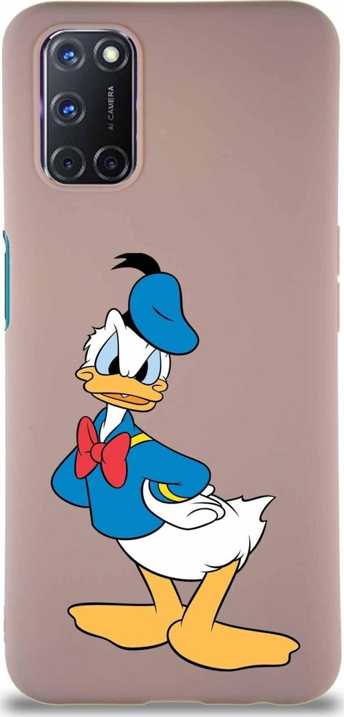 Oppo A92 Soft Premier Kapak Donald Duck-D Tasarımlı Silikon Kılıf - Pudra