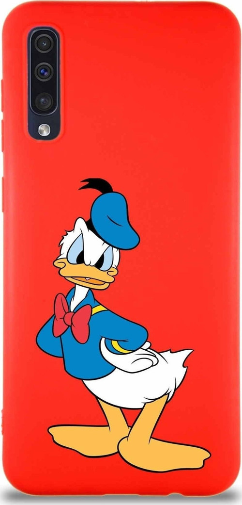 Samsung Galaxy A50 Soft Premier Kapak Donald Duck-D Tasarımlı Silikon Kılıf - Kırmızı
